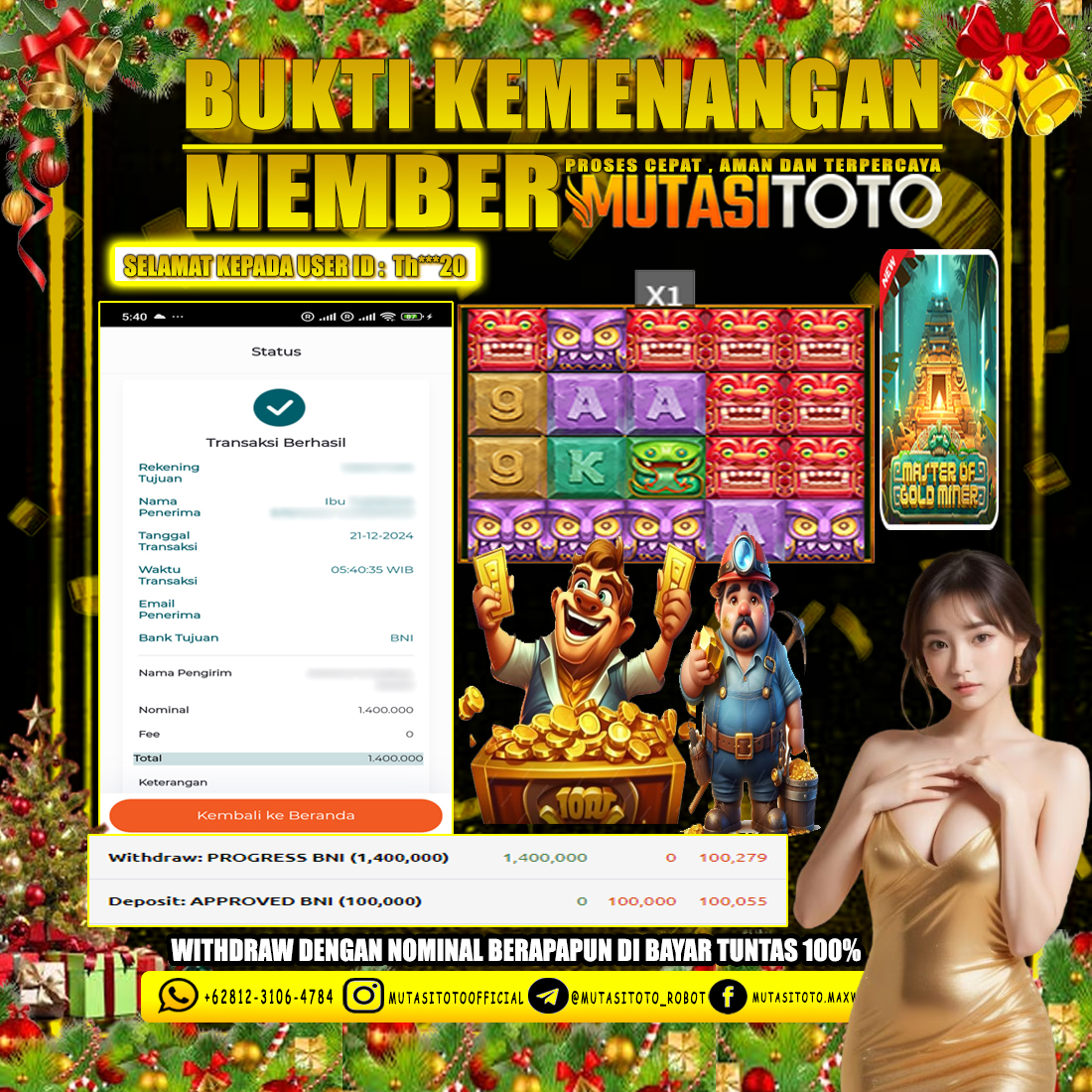 KEMENANGAN MEMBER BERMAIN DI MASTER OF GOLD MINER