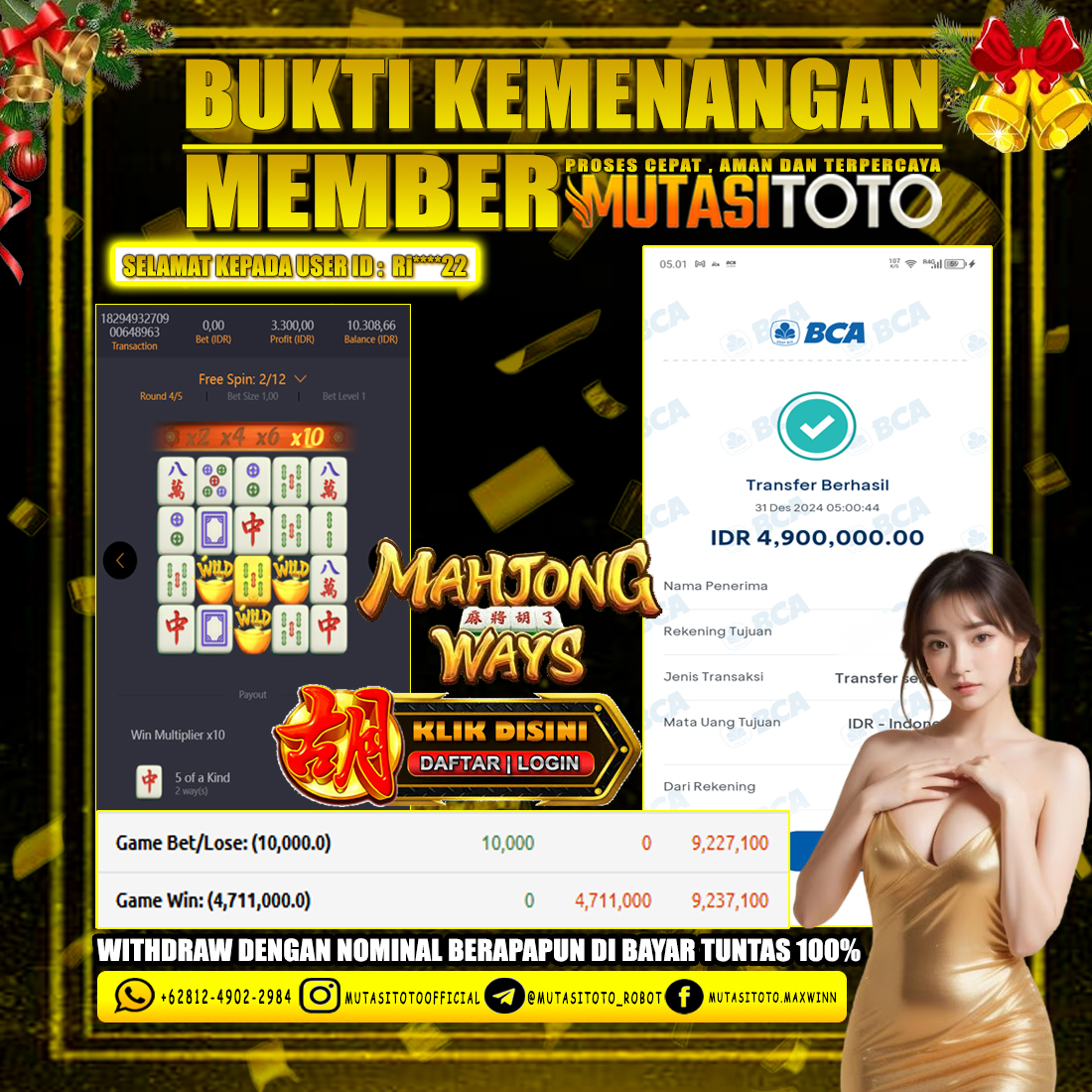 KEMENANGAN MEMBER BERMAIN DI PG SOFT – MAHJONG WAYS