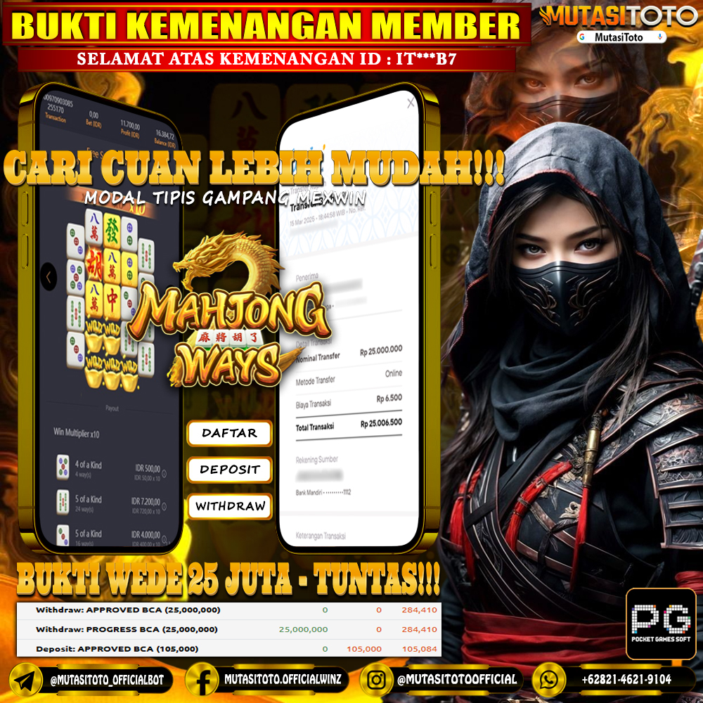 KEMENANGAN MEMBER BERMAIN DI MAHJONG WAYS 2 PG SOFT