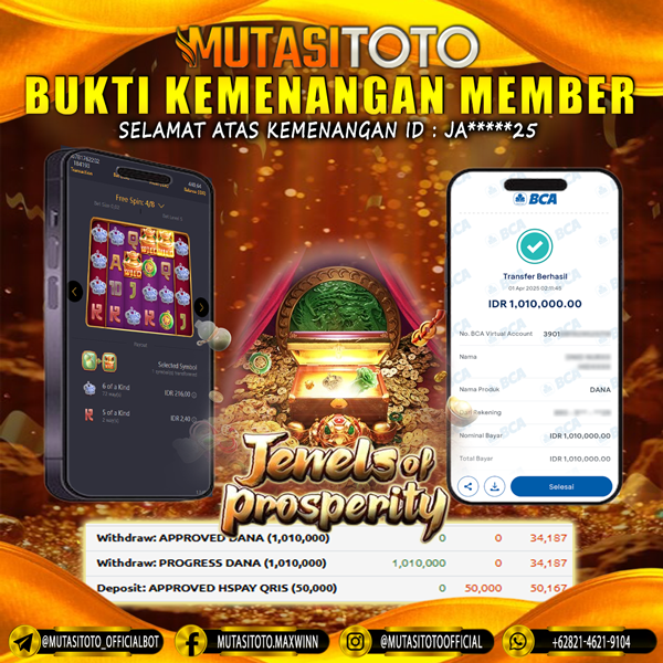 KEMENANGAN MEMBER BERMAIN DI JEWELS OF PROSPERITY PG SOFT