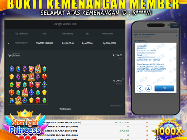 KEMENANGAN MEMBER BERMAIN DI STARLIGHT PRINCESS 1000
