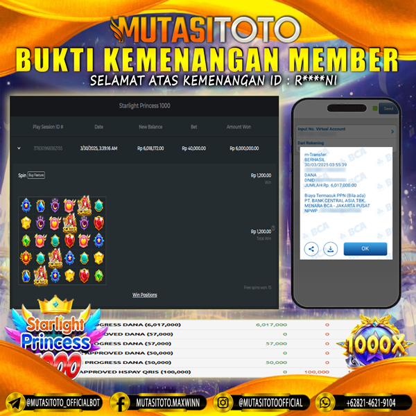 KEMENANGAN MEMBER BERMAIN DI STARLIGHT PRINCESS 1000