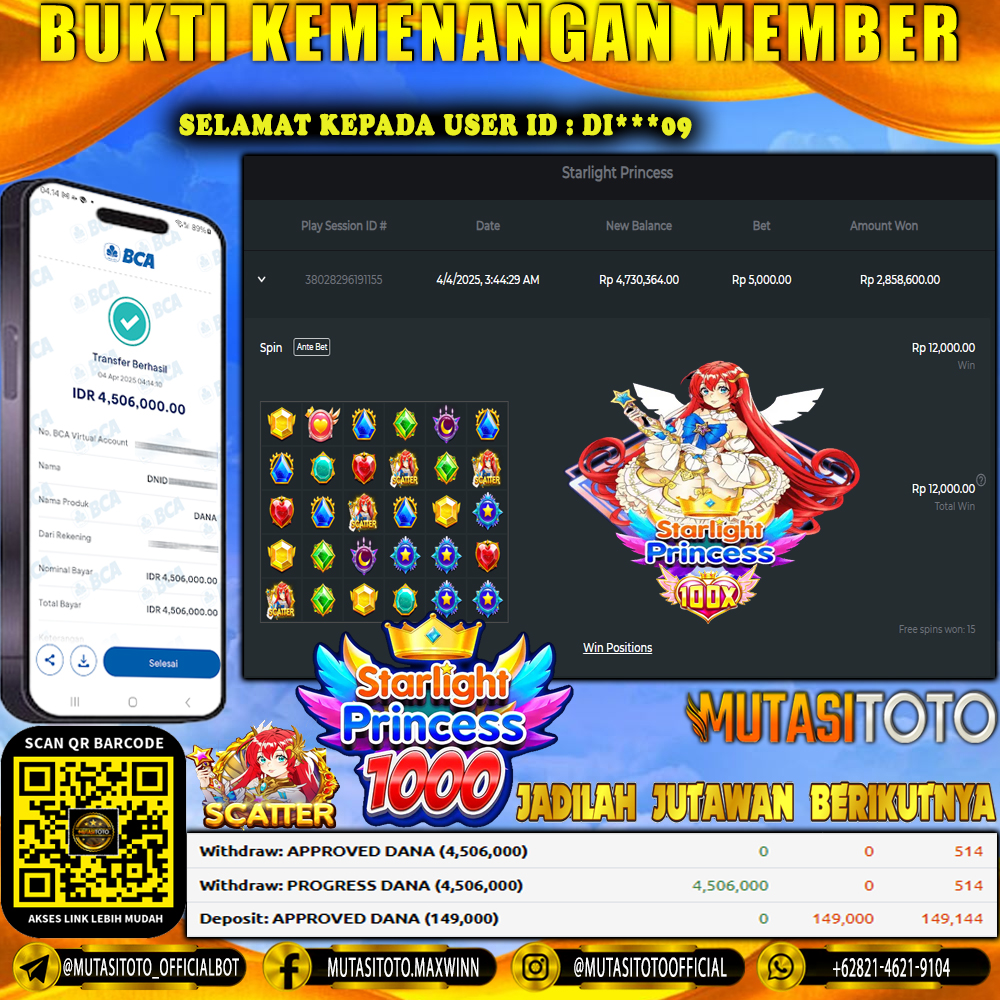 KEMENANGAN MEMBER BERMAIN DI STARLIGHT PRINCESS 1000