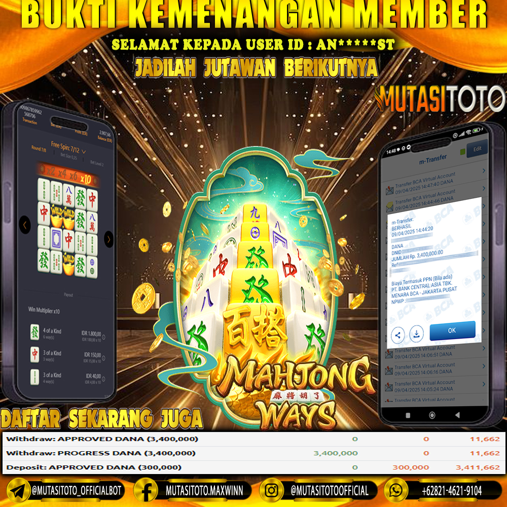 KEMENANGAN MEMBER BERMAIN DI MAHJONG WAYS PG SOFT