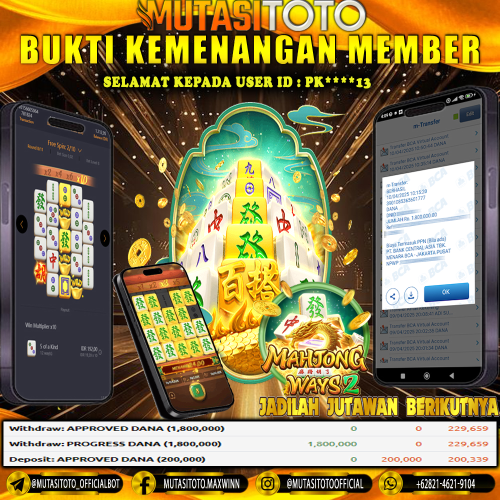 KEMENANGAN MEMBER BERMAIN DI MAHJONG WAYS 2 PG SOFT
