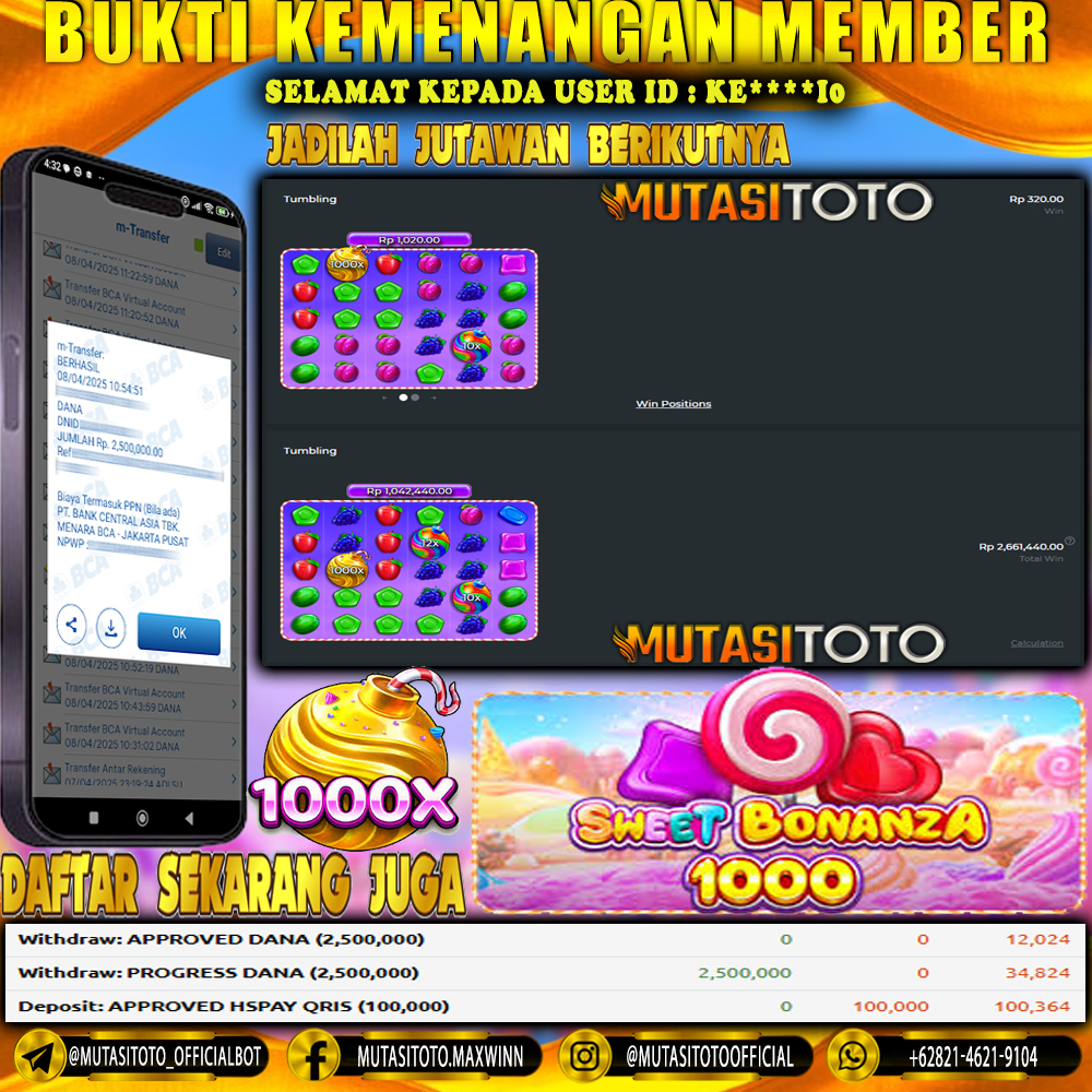 KEMENANGAN MEMBER BERMAIN DI SWEET BONANZA 1000