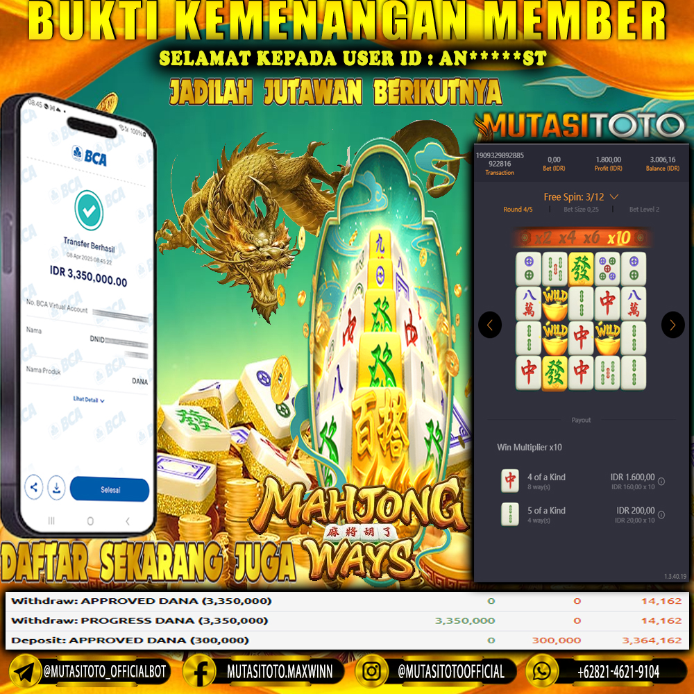 KEMENANGAN MEMBER BERMAIN DI MAHJONG WAYS PG SOFT