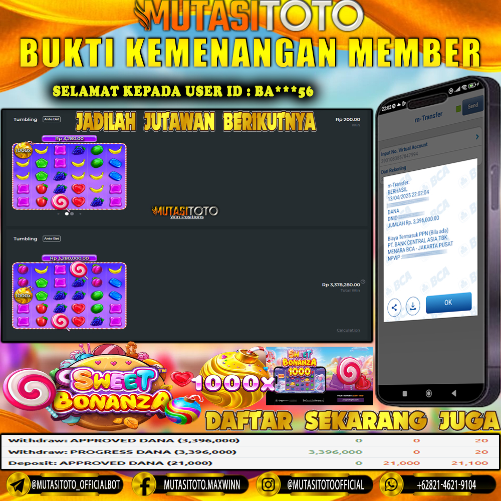 KEMENANGAN MEMBER BERMAIN DI SWEET BONANZA 1000
