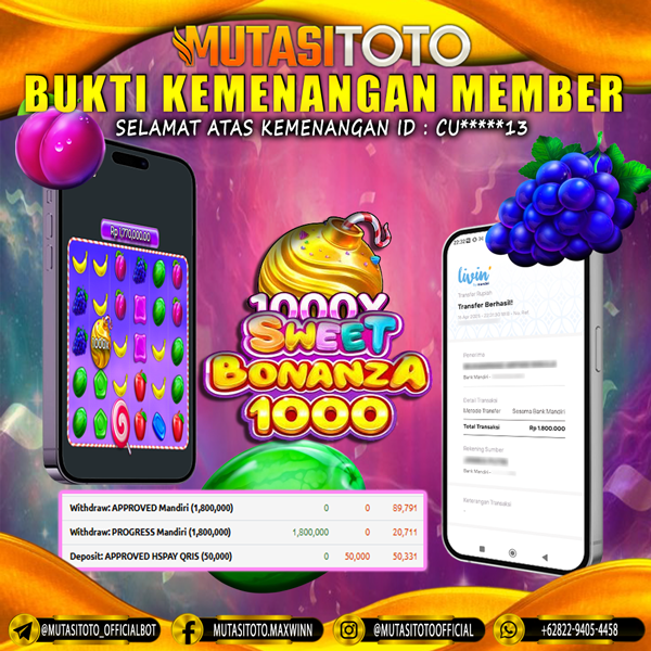 KEMENANGAN MEMBER BERMAIN DI SWEET BONANZA 1000