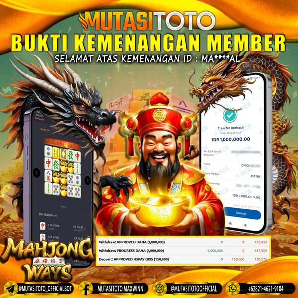 KEMENANGAN MEMBER BERMAIN DI MAHJONG WAYS PG SOFT