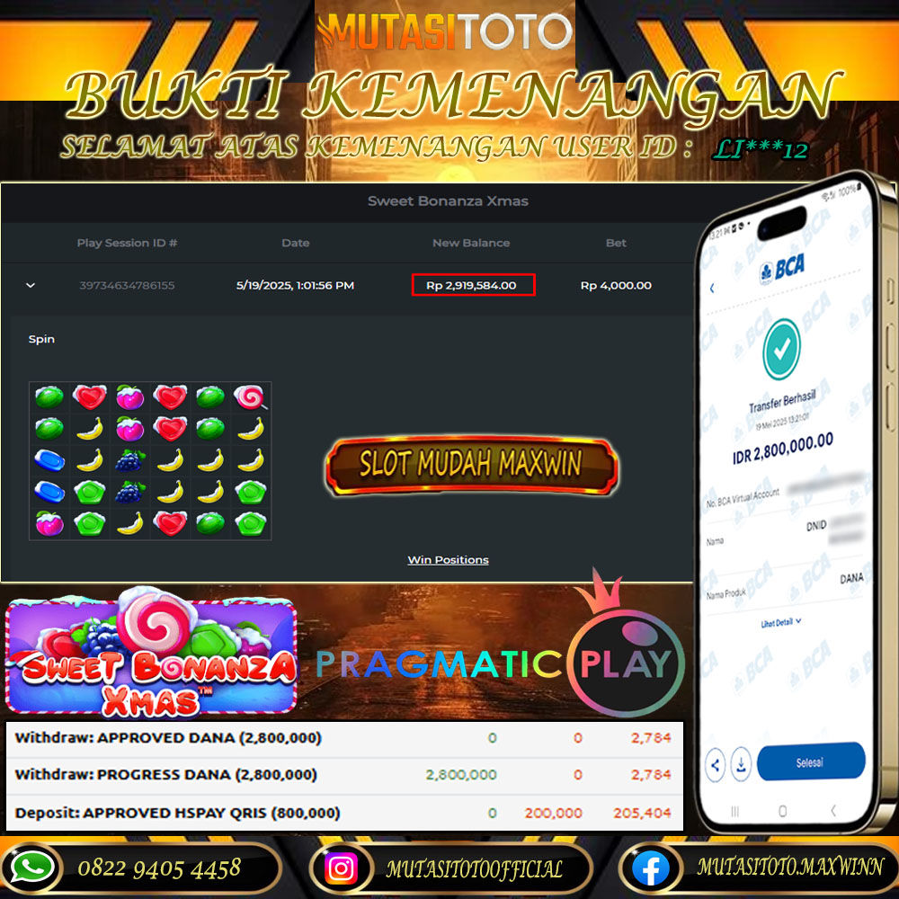 KEMENANGAN MEMBER BERMAIN DI SWEET BONANZA X MAS