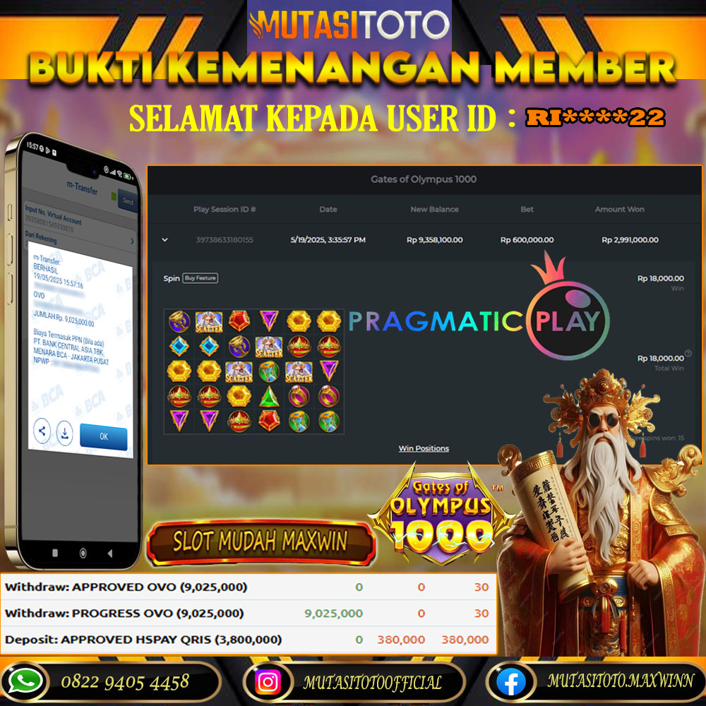 KEMENANGAN MEMBER BERMAIN DI GATES OF OLYMPUS 1000