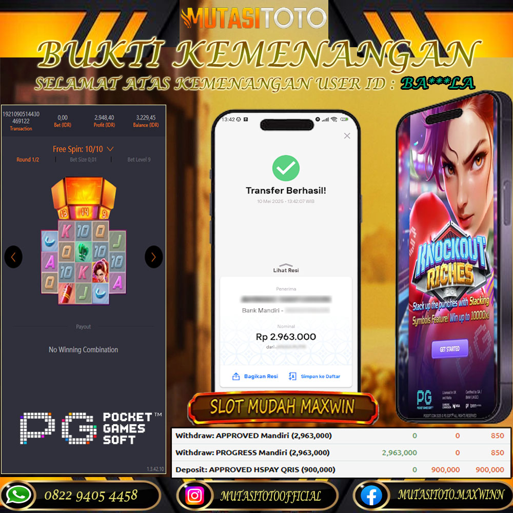 KEMENANGAN MEMBER BERMAIN DI KNOCKOUT RICHES PG SOFT