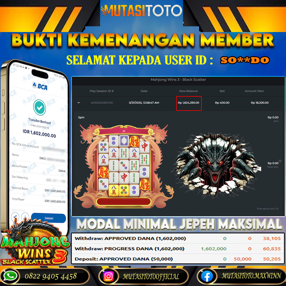 KEMENANGAN MEMBER BERMAIN DI MAHJONG WINS 3 PRAGMATIC PLAY