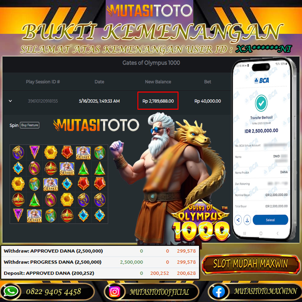 KEMENANGAN MEMBER BERMAIN DI GATES OF OLYMPUS 1000