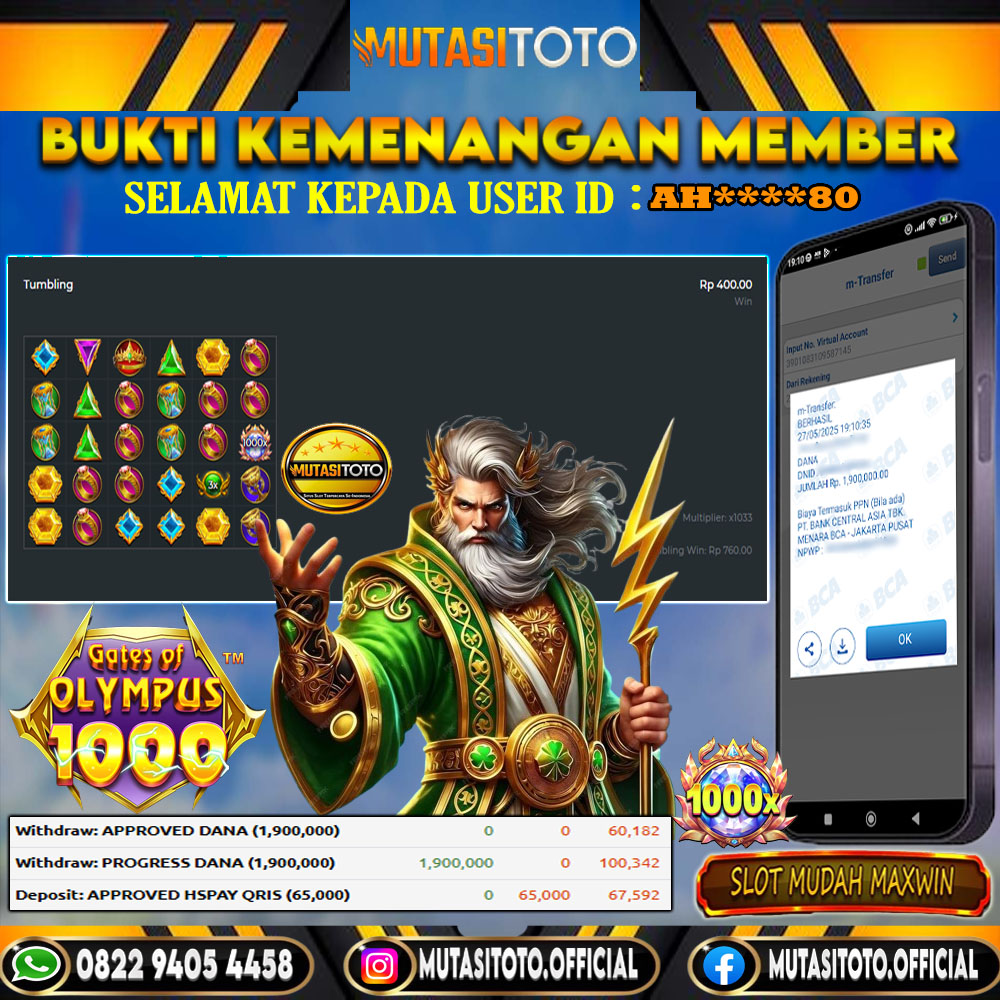 KEMENANGAN MEMBER BERMAIN DI GATES OF OLYMPUS 1000