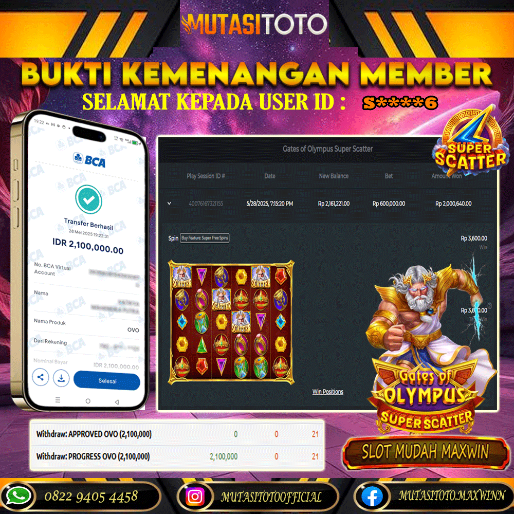 KEMENANGAN MEMBER BERMAIN DI GATES OF OLYMPUS SUPER SCATTER