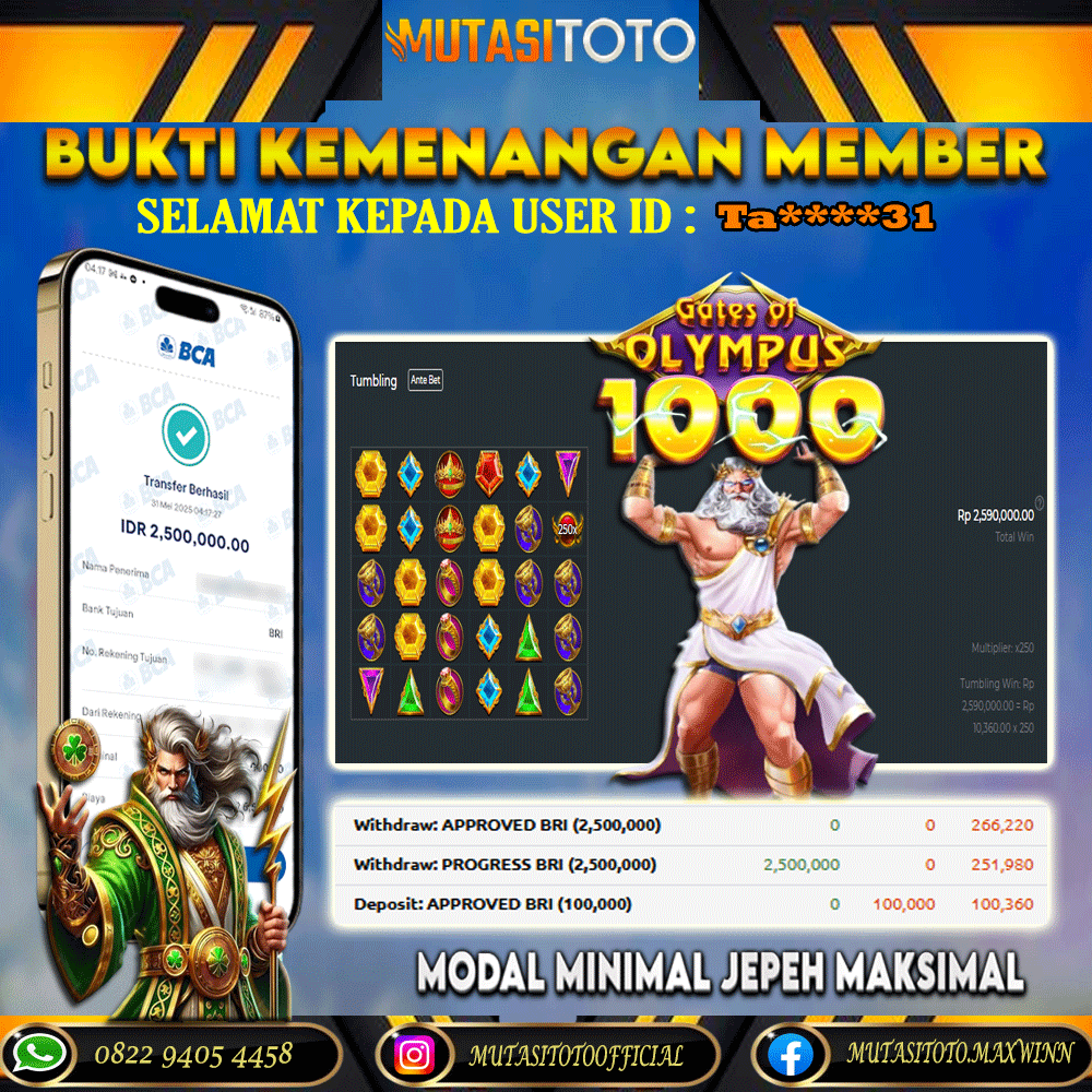 KEMENANGAN MEMBER BERMAIN DI GATES OF OLYMPUS 1000