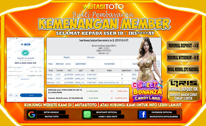 KEMENANGAN MEMBER BERMAIN DI LIVE – SWEET BONANZA CANDYLAND