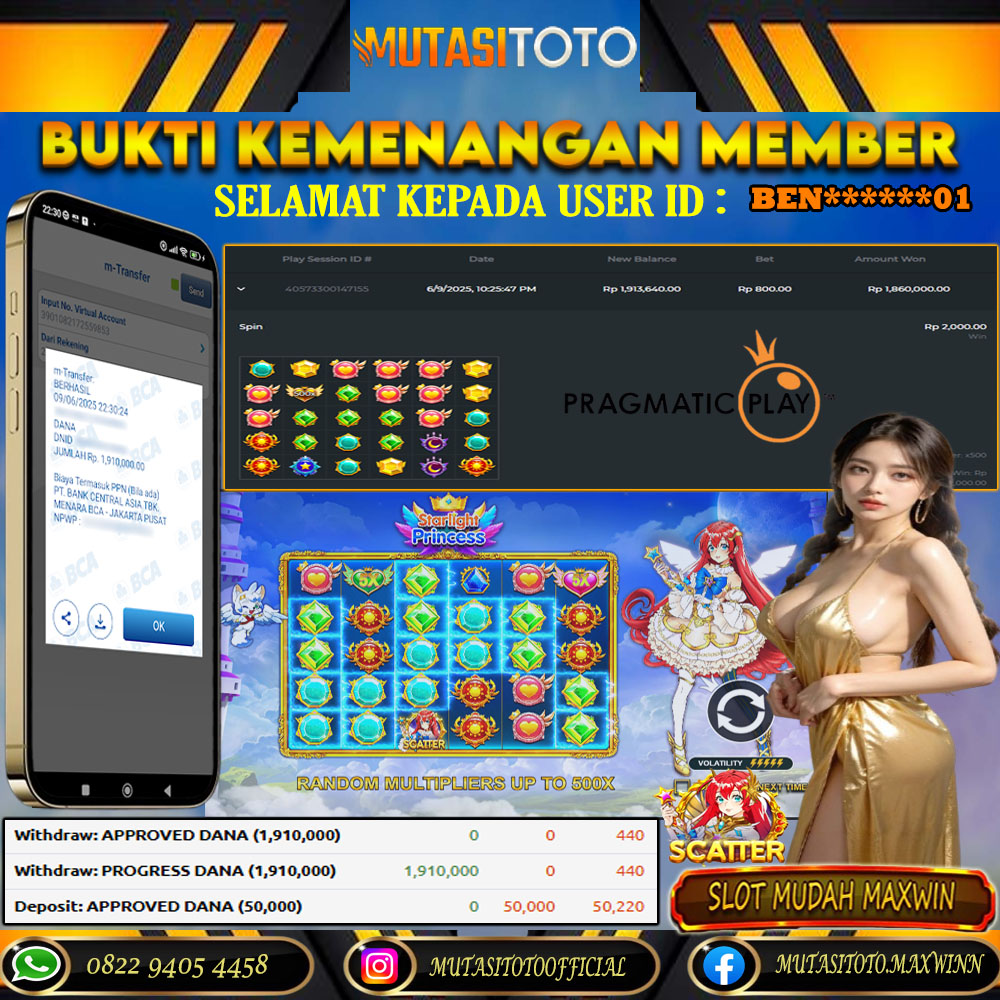 KEMENANGAN MEMBER BERMAIN DI STARLIGHT PRINCESS