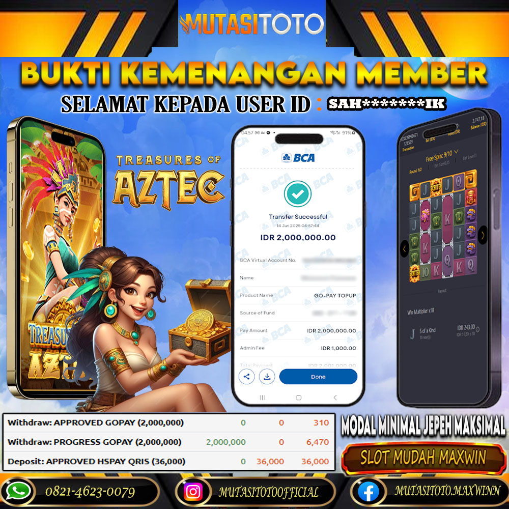 KEMENANGAN MEMBER BERMAIN DI TREASURES OF AZTEC