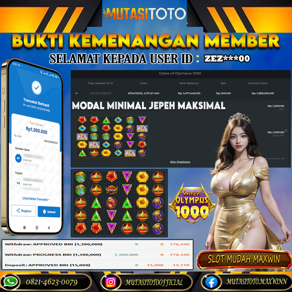 KEMENANGAN MEMBER BERMAIN DI GATES OF OLYMPUS 1000