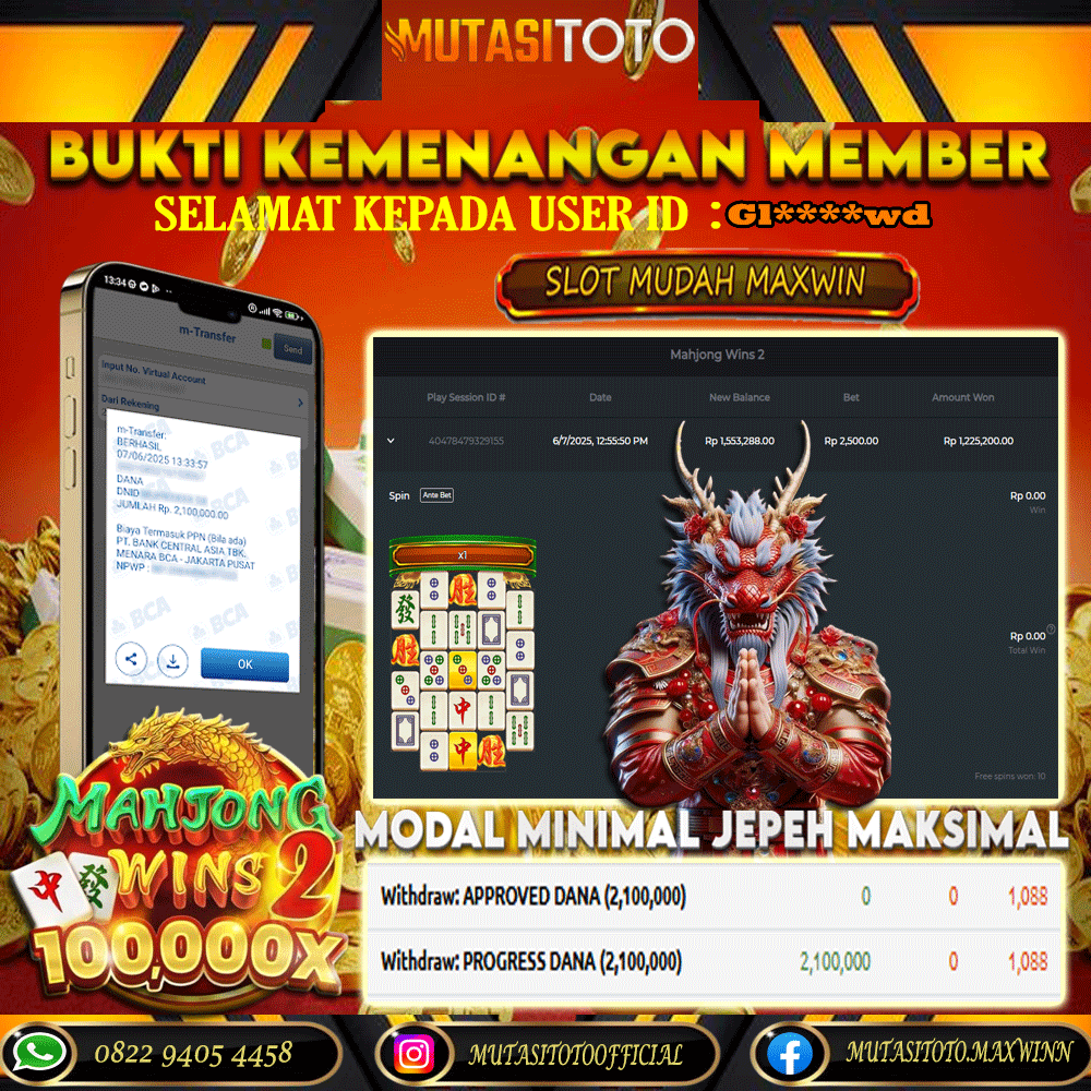 KEMENANGAN MEMBER BERMAIN DI MAHJONG WINS 2 PRAGMATIC PLAY