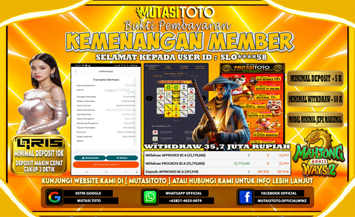 KEMENANGAN MEMBER BERMAIN DI PG SOFT MAHJONG WAYS 2