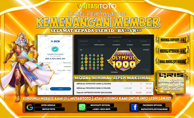 KEMENANGAN MEMBER BERMAIN DI GATES OF OLYMPUS 1000