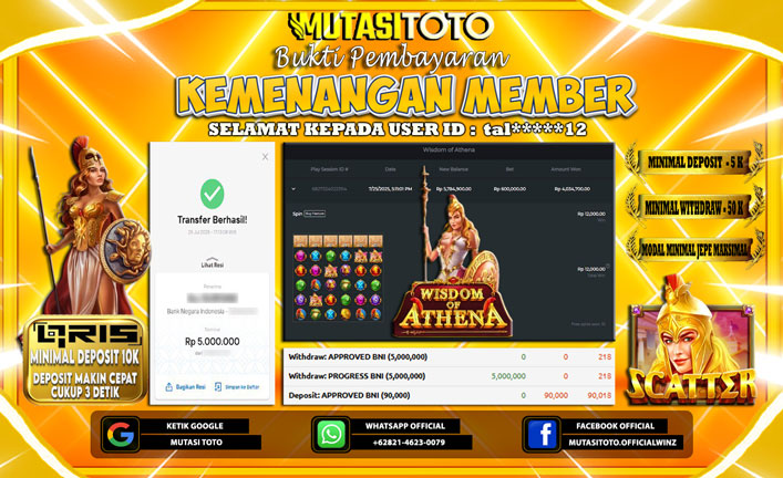 KEMENANGAN MEMBER BERMAIN DI WISDOM OF ATHENA