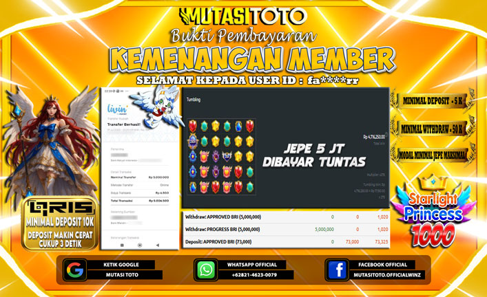 KEMENANGAN MEMBER BERMAIN DI STARLIGHT PRINCESS 1000