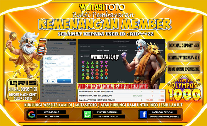 KEMENANGAN MEMBER BERMAIN DI GATES OF OLYMPUS 1000