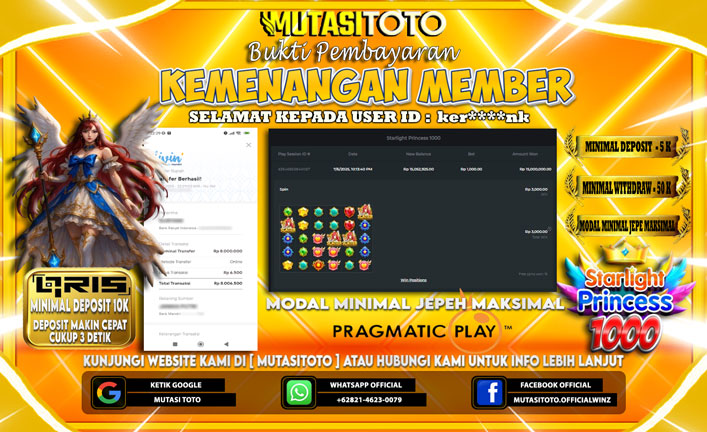 KEMENANGAN MEMBER BERMAIN DI STARLIGHT PRINCESS 1000