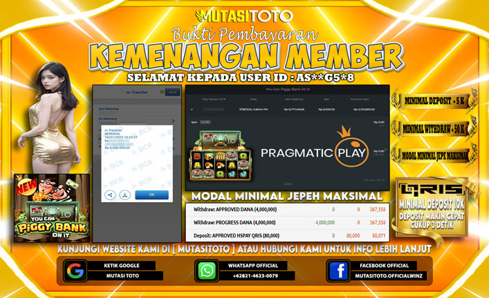 KEMENANGAN MEMBER BERMAIN DI YOU CAN PIGGY BANK ON IT