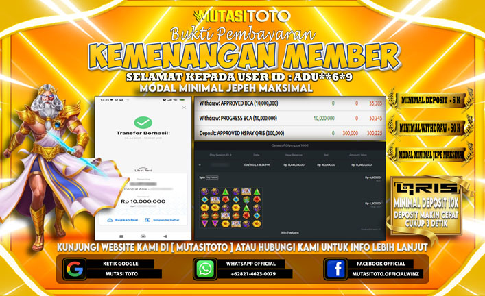 KEMENANGAN MEMBER BERMAIN DI GATES OF OLYMPUS 1000