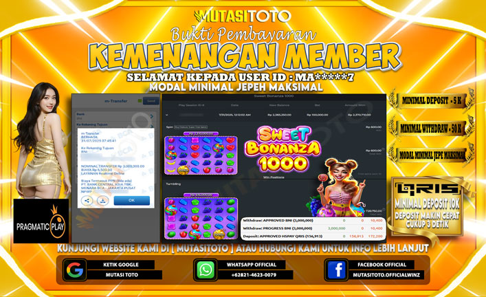 KEMENANGAN MEMBER BERMAIN DI SWEET BONANZA 1000
