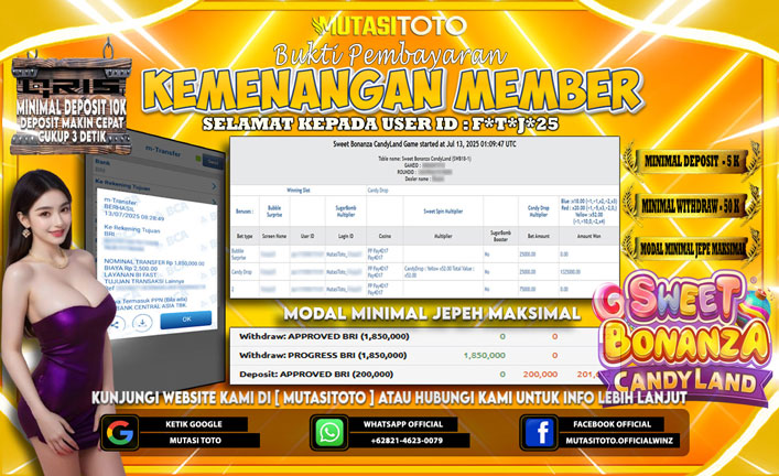 KEMENANGAN MEMBER BERMAIN DI LIVE – SWEET BONANZA CANDYLAND