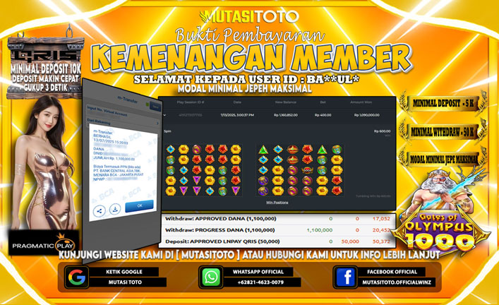 KEMENANGAN MEMBER BERMAIN DI GATES OF OLYMPUS 1000