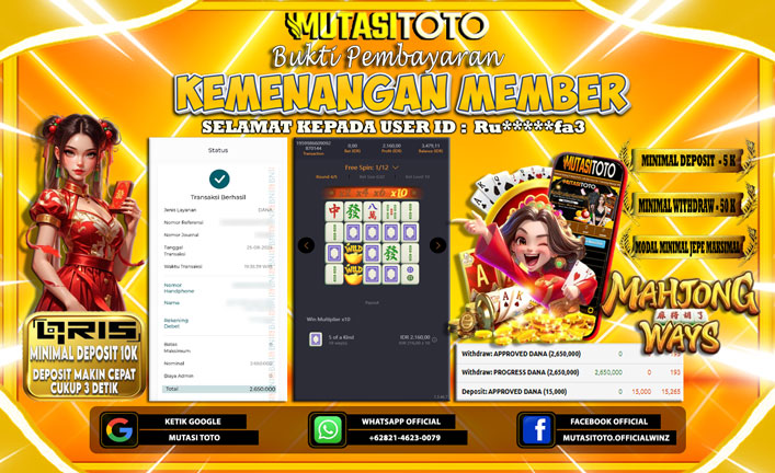 KEMENANGAN MEMBER BERMAIN DI PG SOFT MAHJONG WAYS