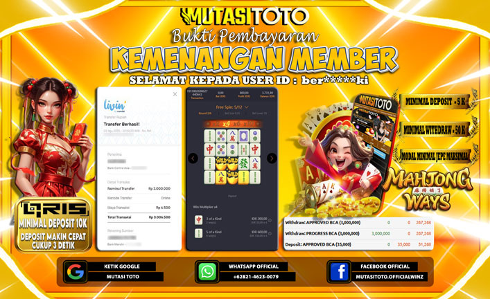 KEMENANGAN MEMBER BERMAIN DI PG SOFT MAHJONG WAYS 1