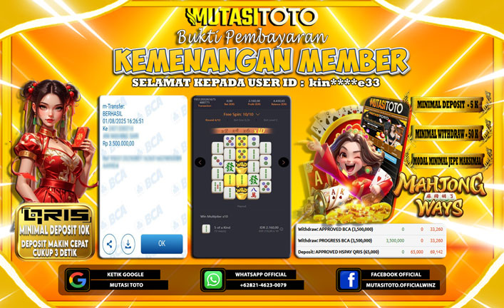 KEMENANGAN MEMBER BERMAIN DI PG SOFT MAHJONG WAYS 1