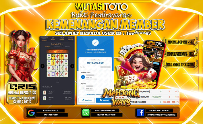 KEMENANGAN MEMBER BERMAIN DI PG SOFT MAHJONG WAYS