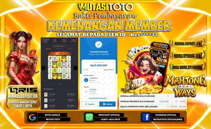 KEMENANGAN MEMBER BERMAIN DI PG SOFT MAHJONG WAYS