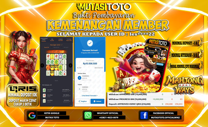 KEMENANGAN MEMBER BERMAIN DI PG SOFT MAHJONG WAYS