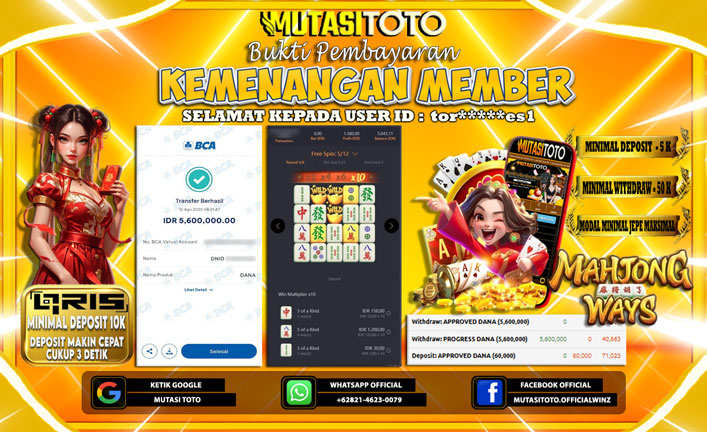 KEMENANGAN MEMBER BERMAIN DI PG SOFT MAHJONG WAYS