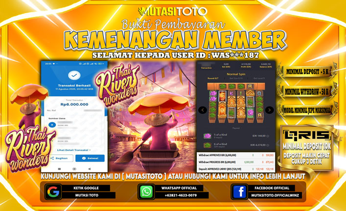 KEMENANGAN MEMBER BERMAIN DI PG SOFT THAI RIVER WONDERS