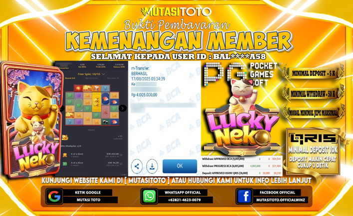 KEMENANGAN MEMBER BERMAIN DI PG SOFT LUCKY NEKO