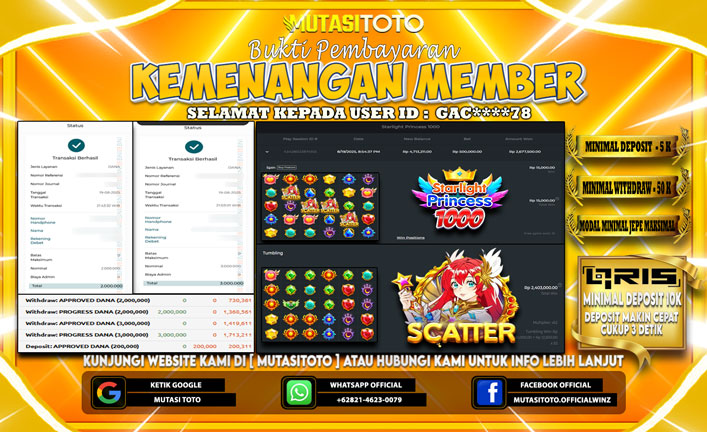 KEMENANGAN MEMBER BERMAIN DI STARLIGHT PRINCESS 1000
