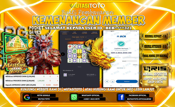 KEMENANGAN MEMBER BERMAIN DI PG SOFT MAHJONG WAYS 1