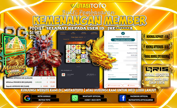KEMENANGAN MEMBER BERMAIN DI PG SOFT MAHJONG WAYS 1